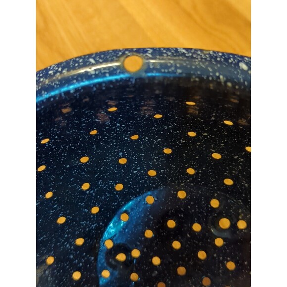 Enamelware Colander Strainer Blue Speckled Vintage 11.5" Round - Picture 4 of 11